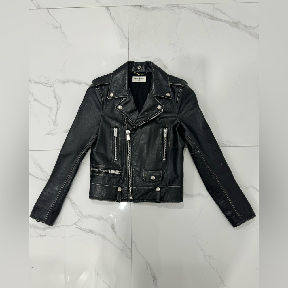 Yves Saint Laurent Black Leather Motorcycle Biker Jacket - Size 36 FR (small)